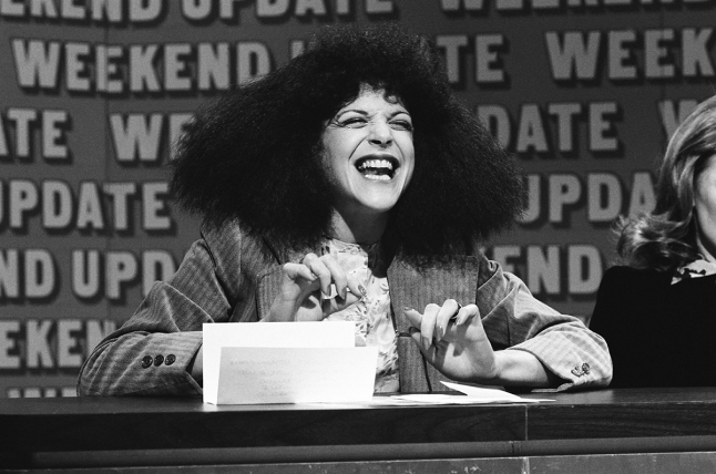 Gilda Radner on Saturday Night Live dressed as one of her characters Roseanna Roseannadanna